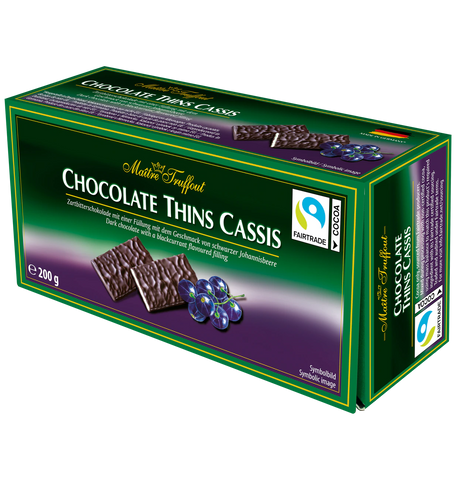 Chocolate Thins Cassis - Zartbitter Täfelchen schwarze Johannisbeere, 200g