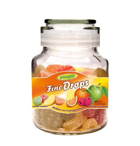 Woogie Fine Drops - Hartkaramellen Bonbons im Glas mit Früchtemixgeschmack, 300g