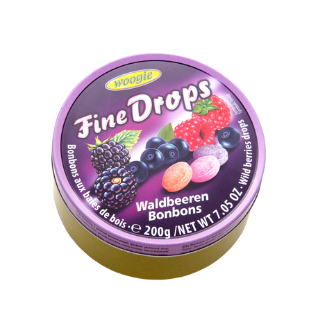 Woogie Fine Drops - Hartkaramellen Bonbons mit Waldbeerengeschmack, 200g