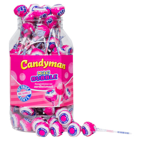 Lecca lecca alla fragola Candyman con gomma da masticare, 100 pezzi