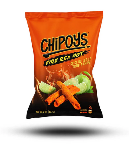 Chipoys Fire Red Hot - würzige Tortilla-Chip Röllchen mit Chili-Limetten Geschmack, klein, 56.7g