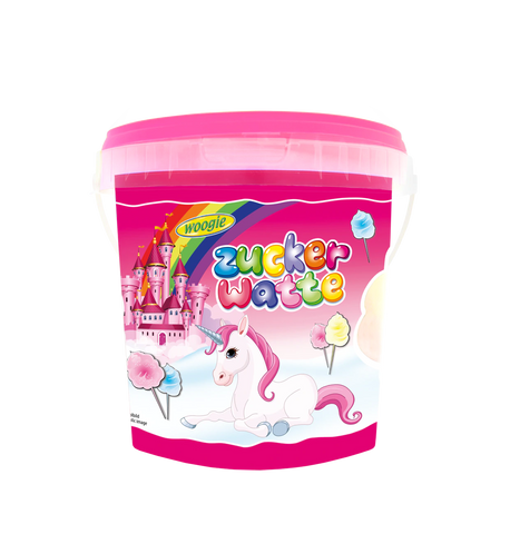 Woogie Popping Cotton Candy - Zuckerwatte im Einhorn-Eimer mit Erdbeergeschmack, 50g