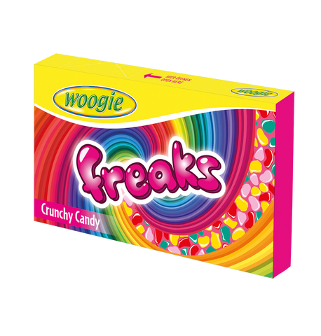 Woogie freaks sugar dragees, sweet and sour with various flavors, 150g