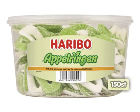 Haribo Apfelringe - gezuckertes Schaumzucker-Fruchtgummi mit Geschmack nach Apfel, 150 Stück, MHD 02/25