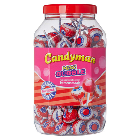 Candyman cherry lollies with chewing gum, 100 pieces