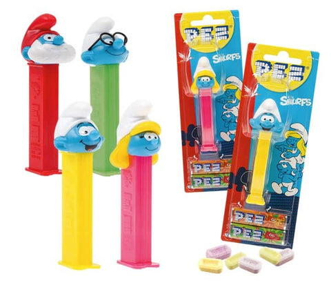 Pez Spender Smurfs, various characters, including 2x PEZ candies, 2x 8.5g