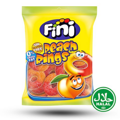 Fini Peach Rings Halal - rondelles de pêche mousse sucre gomme aux fruits, 75g