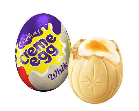 Cadbury Creme Oeuf White Chocolate Pâques avec une garniture fondante blanche et jaune, 40g