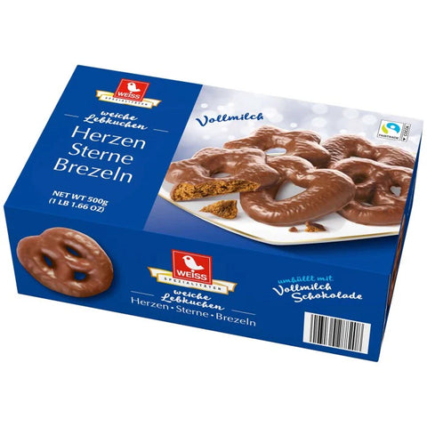 Weiss Lebkuchen Herzen, Sterne & Brezeln in Vollmilchschokolade 500g
