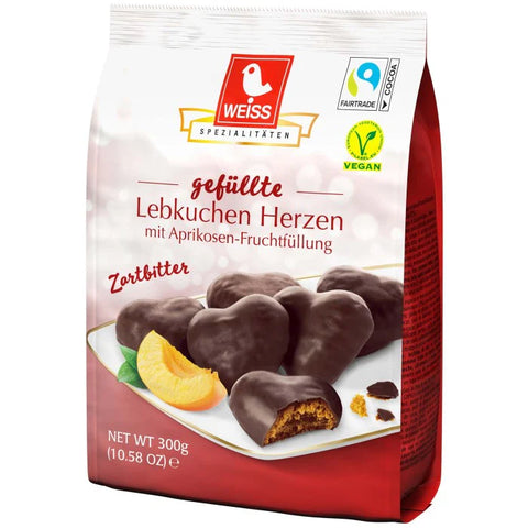 Weiss gefüllte Lebkuchen Herzen Aprikose - Zartbitter, 300g
