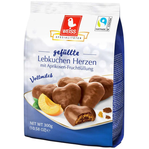 Weiss gefüllte Lebkuchen Herzen Aprikose - Vollmilch, 300g