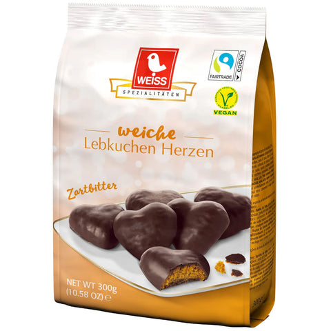 Weiss weiche Lebkuchen Herzen - Zartbitter, 300g
