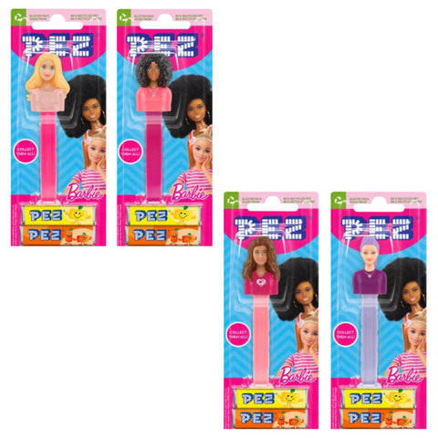 Pez Spender Barbie, divers personnages, y compris 2x bonbons Pez, 2x 8,5g