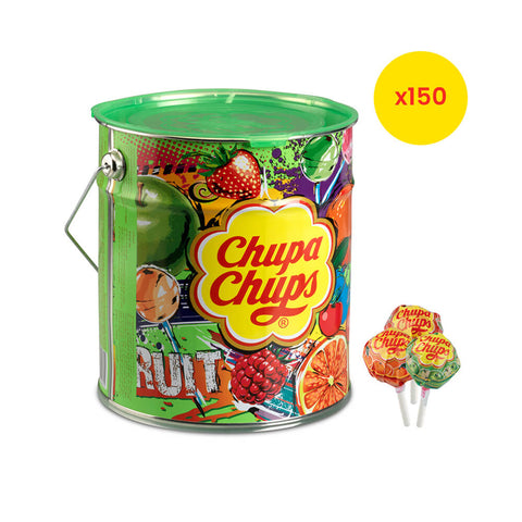 Chupa Chups Lollipop di frutta in una bellissima lattina di metallo, 150