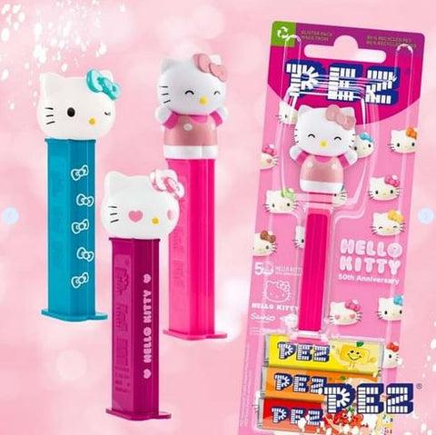 Pez Spender Hello Kitty 50 Years Edition, different colors, including 2x PEZ candies, 2x 8.5g
