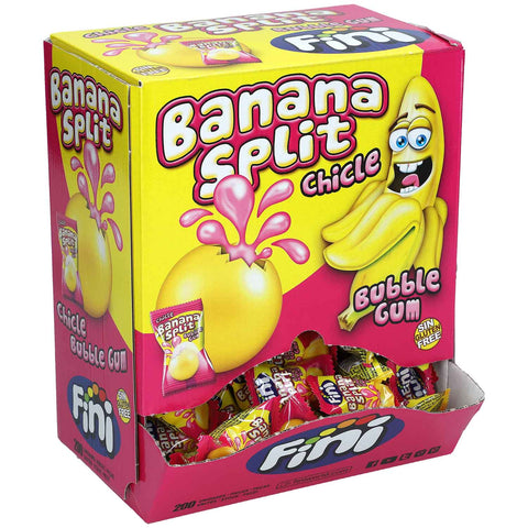 Fini Banana Split Gum - gomma da masticare con cuore liquido al gusto di banana, 200 pezzi