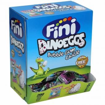 Fini Dinoeggs Bubble Gum - Kaugummi mit Erdbeergeschmack und flüssiger, saurer Füllung 200 Stück