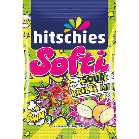 Hitschies Softi Sour Brizzl Mix Halal - Kaubonbons mit Brausepulverkern, 90g