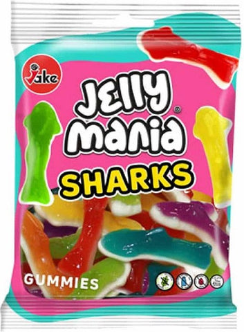 Jake Sharks Halal - deliziosa gomma da masticare alla frutta con zucchero schiumoso a forma di squalo, 100 g