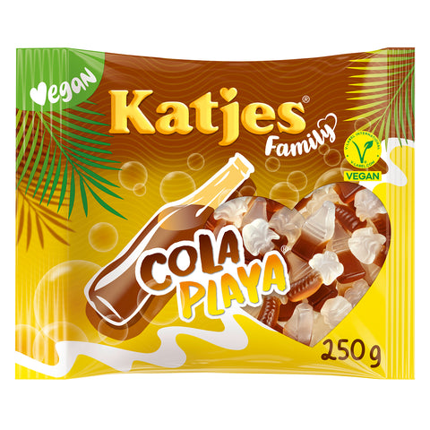 Katjes Family Cola Playa, gomma vegana alla frutta a forma di palme e bottiglie di cola in confezione famiglia XL, 250 g
