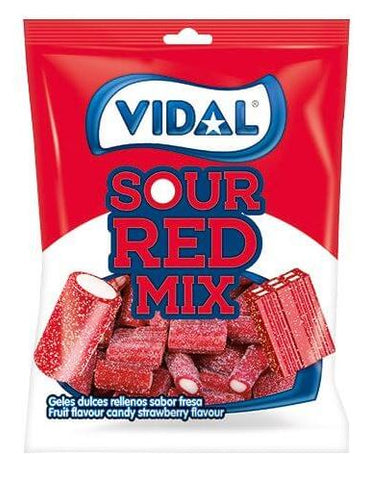 Vidal Sour Red Mix - Fruchtgummi mit Erdbeergeschmack sauer, 90g
