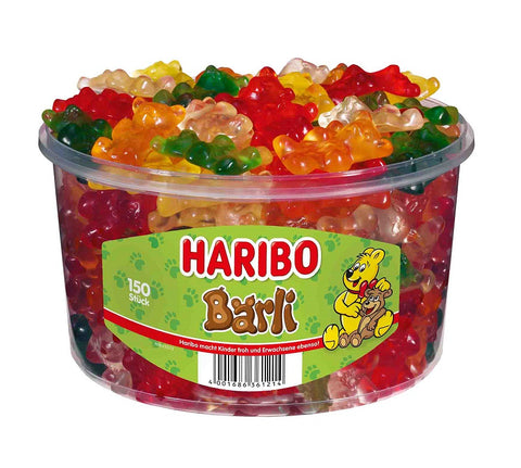 Haribo Bärli, 150 Stück - grosse, fruchtig bunte Fruchtgummi-Bärli in der grossen Runddose, 1200g