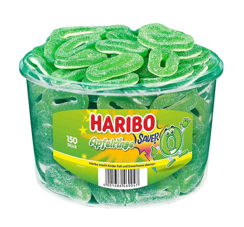 Haribo Saure Apfelringe - gezuckertes Schaumzucker-Fruchtgummi mit Geschmack nach Apfel, sauer, 150 Stück