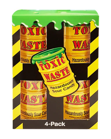 Toxic Waste 4-pack Yellow Drums - bonbons extra acidulés et fruités de différentes saveurs, 4 x 42g