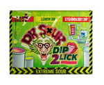 Dr. Sour Dip 2 Lick - sucette sucrée avec deux poudres effervescentes extrêmement acidulées (citron vert et fraise), 18g