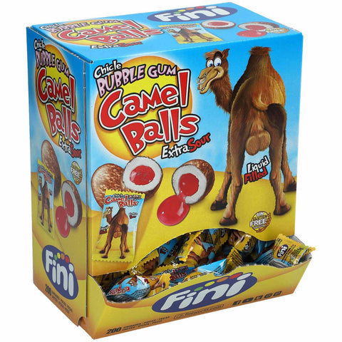 Fini Camel Balls Extra Sour Bubble Gum - Chewing-gum aigre au goût de cerise à noyau liquide, 200 pièces