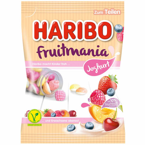 Haribo Fruitmania diverse Sorten Joghurt, Berry, Zitrone - vegetarisches Fruchtgummi, 160g