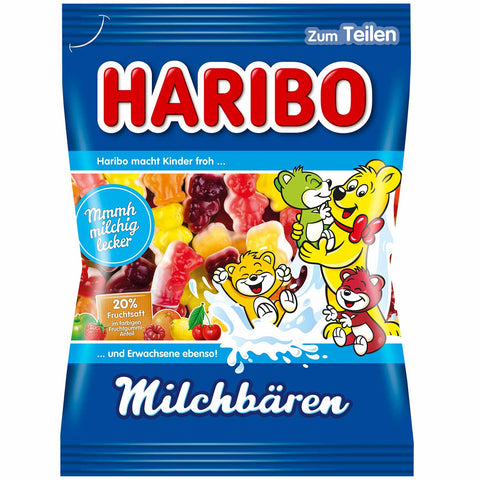 Haribo Milchbären - süsse und bunte, fruchtige Fruchtgummi-Bären mit Schaumzucker, 160g MHD 04/24