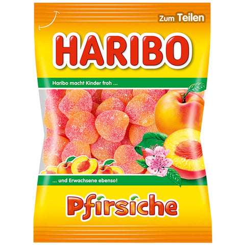 Haribo Pfirsiche - leckeres, weiches, gezuckertes Fruchtgummi mit Pfirsich-Geschmack, 175g MHD
