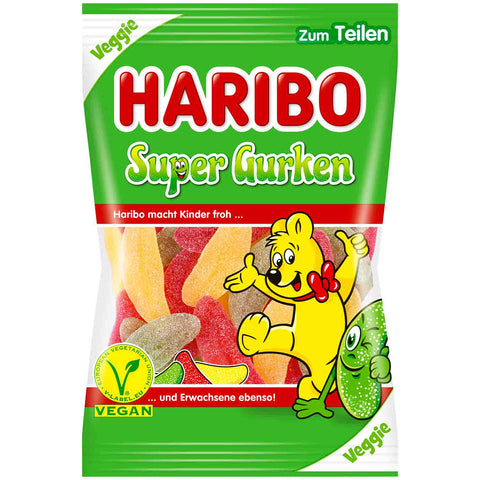 Haribo Super Gurken - leicht saures, gezuckertes Fruchtgummi veggie, diverse Fruchtvarianten, 175g MHD 01/25