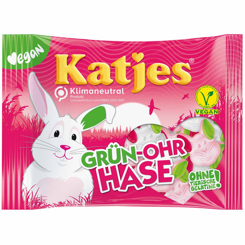 Katjes Grün-Ohr Hase - gomme aux fruits végétalienne avec sucre mousse, deux saveurs - 175g