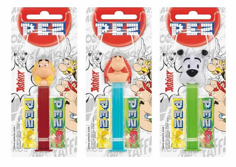 Pez dispenser - Asterix, Obelix and Idefix, various characters, including 2x PEZ candies, 2x 8.5g